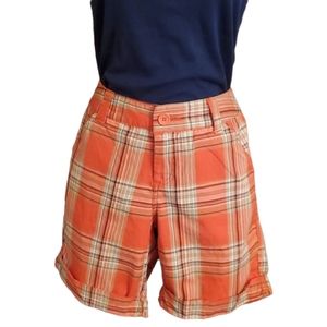 Decoded Women's Orange and Navy Plaid Shorts